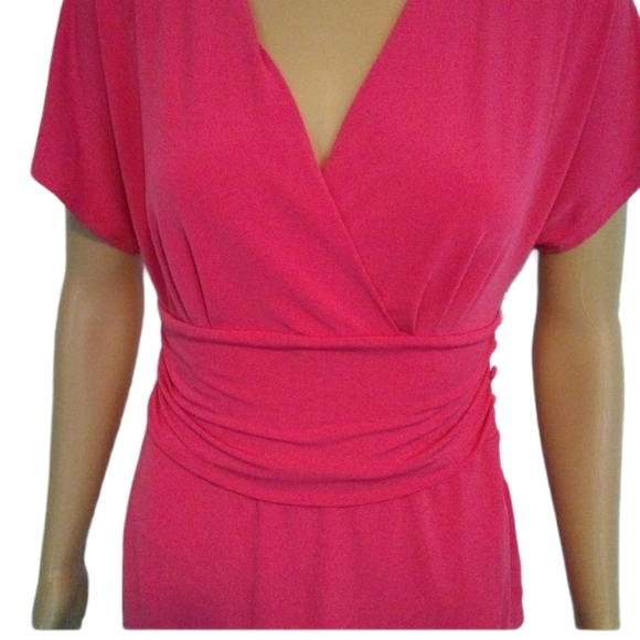 George hot pink blouse, vneck cinched waist